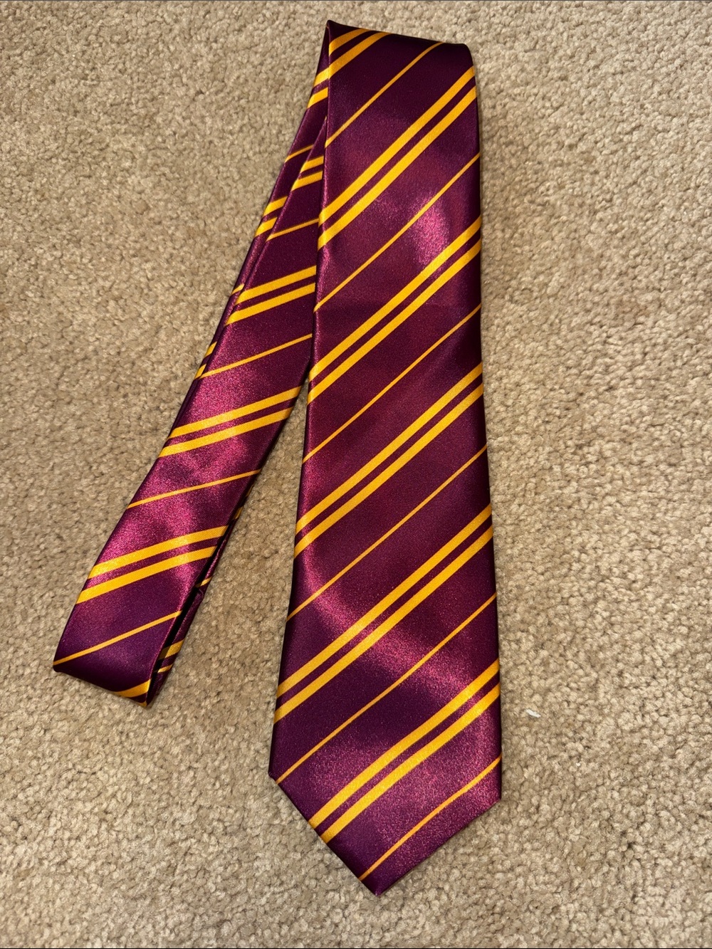Harry Potter Gryffindor Burgandy and Gold Striped Tie - Classic Formal Accessory